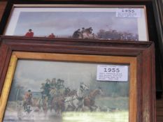 Small coaching print and another entitled Returning Home by G. Wright, 1860-1942 depicting a coach