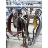 Set of English brown leather/brass pony harness