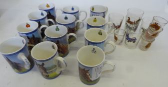 Collection of 12 mugs depicting horse racing legends