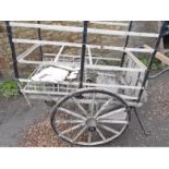 MILK PRAM with white open slatted sides, pram handle and metal stands. For restoration.