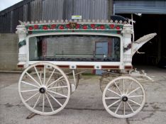 FULL SIZE HEARSE painted white to suit a pair of horses. On 12/14-spoke iron shod wheels, the body