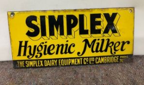 Enamel advertising sign - Simplex Hygienic Milker, 12ins x 7ins