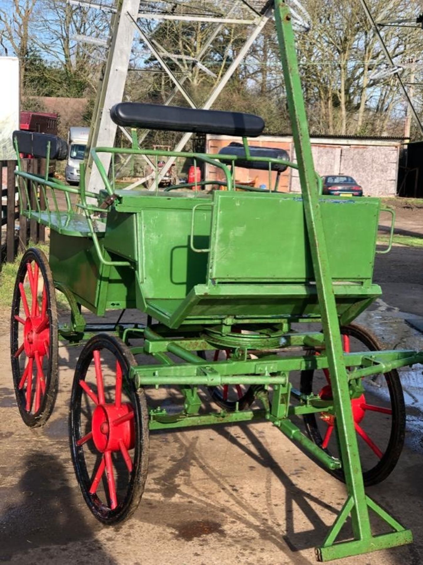 EXERCISE CARRIAGE painted green and approx. 15 years old to take full size pair. Measures 9ft long x - Image 2 of 8