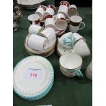Victorian part blue & white tea/coffee set; Burgundy Elizabethan set of 8 coffee cups and saucers.