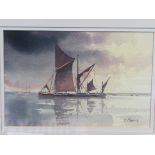 Framed and glazed original watercolour of Thames Barge signed Thomas Moore. Estimate £30-40.