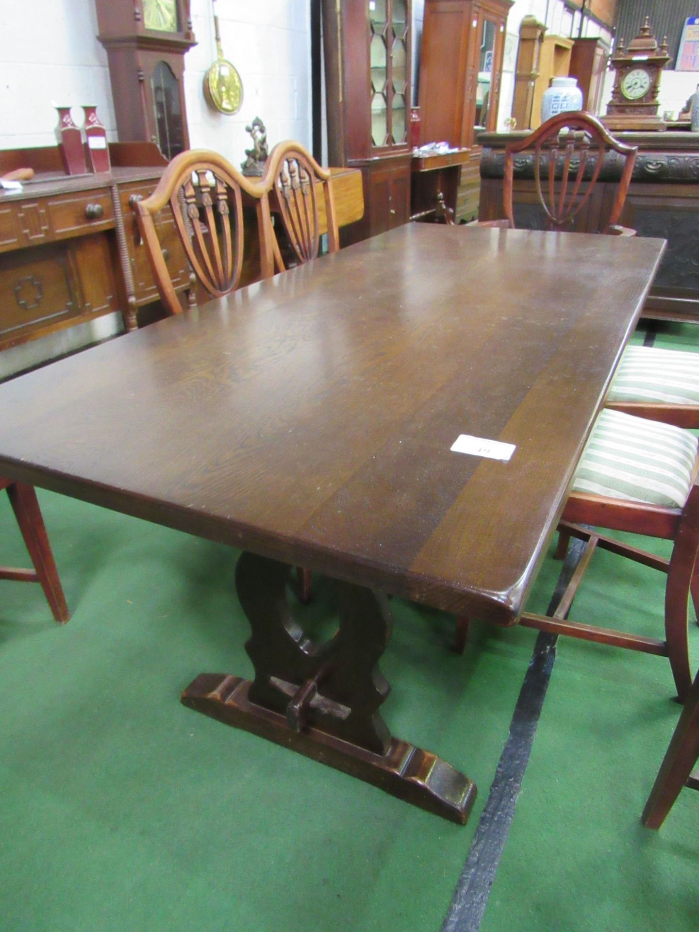 Oak refectory-style table. 168 x 75 x 75cms. Estimate £10-30.