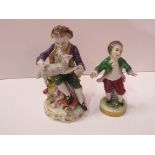 Sitzendorf porcelain boy with lamb figurine together with a Naples porcelain small boy figurine (