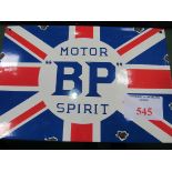 Reproduction BP Motor spirit enamel sign, 20 x 30cms. Estimate £10-20.