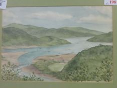 2 framed and glazed watercolours of lake scene, signed M.J Betts. Limited edition print of coastal