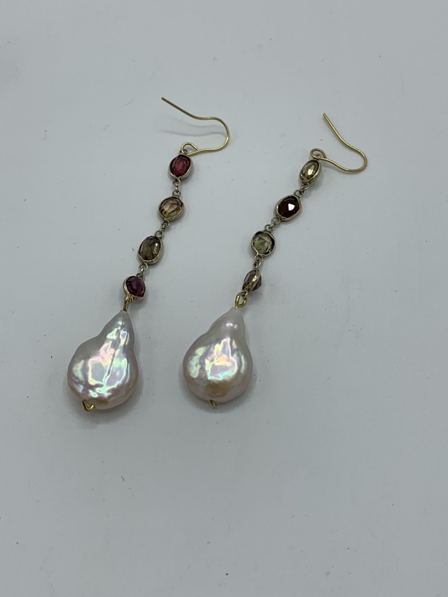 Tormaline and pearl drop earrings. Estimate £200-250.