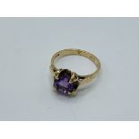 9ct gold amethyst ring, size N, weight 2.7gms. Estimate £80-100.