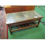 Teak tile-top coffee table by Anbercraft of Stoke-on-Trent, 85 x 44 x 39cms. Estimate £20-30.
