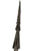 Fijian tribal barbed spear or sokilaki, circa 1880. Approximately 10 feet long, thickened in the