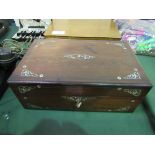 Mahogany inlaid with mother of pearl writing slope. Estimate £30-50.