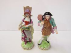 Pair of 18 / 19th century Derby-style hard paste porcelain figures, height 15 and 17cms. Estimate £