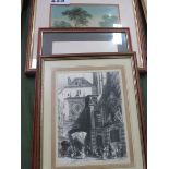 Framed & glazed gouache paintings of lake scenes and 2 other prints. Estimate £20-30.