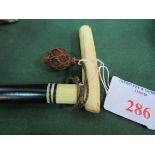 Fine ebony Dandy Stick with ivory handle and ball pomander. Estimate £50-80.