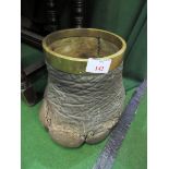 Large 19th Century elephant's foot with brass rim, having Italian maker's mark. Estimate £90-130.
