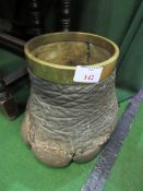 Large 19th Century elephant's foot with brass rim, having Italian maker's mark. Estimate £90-130.