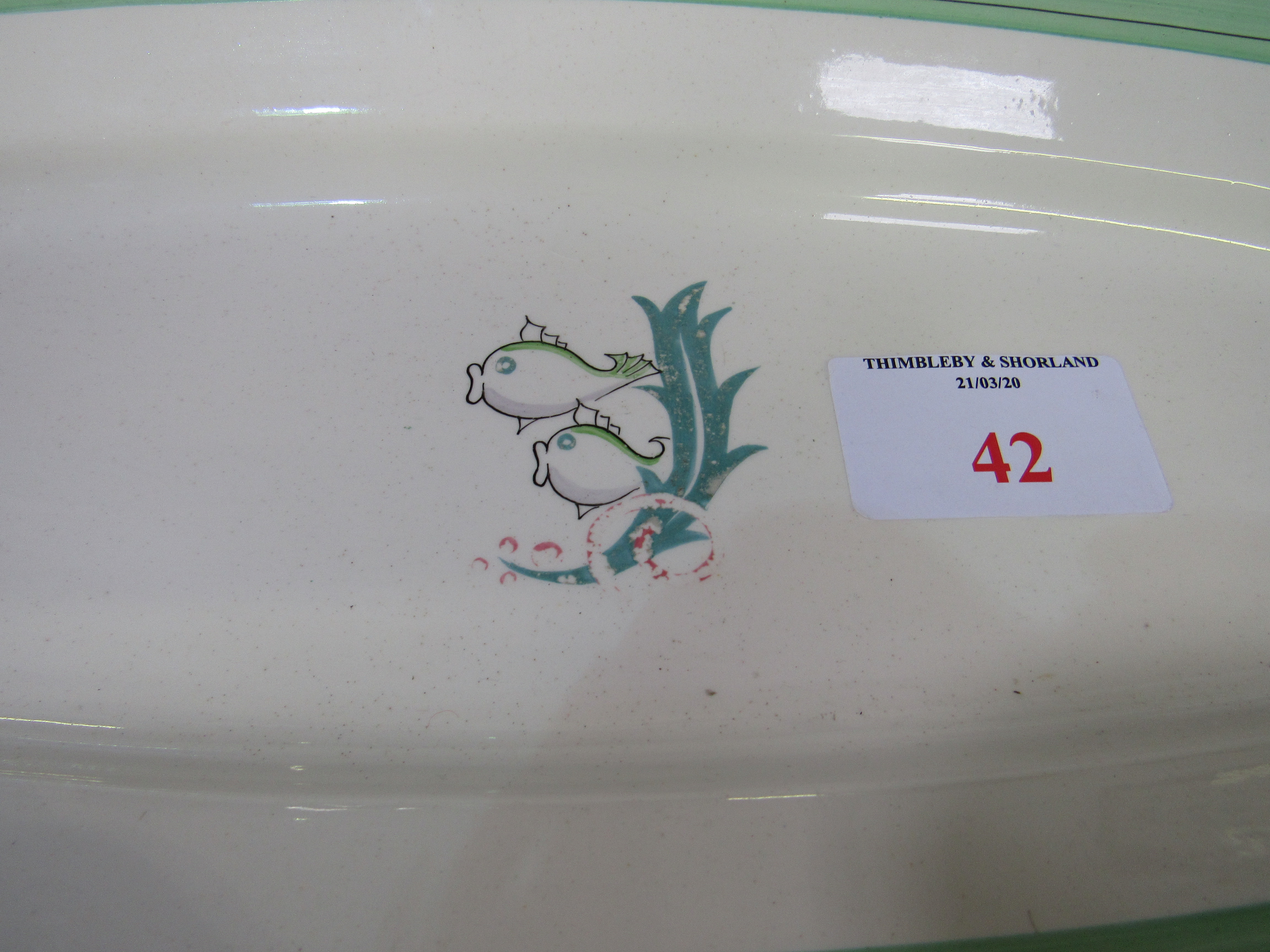 Clarice Cliff fish serving dish, length 57cms, together a Victorian wash bowl 39cms diameter. - Image 2 of 5