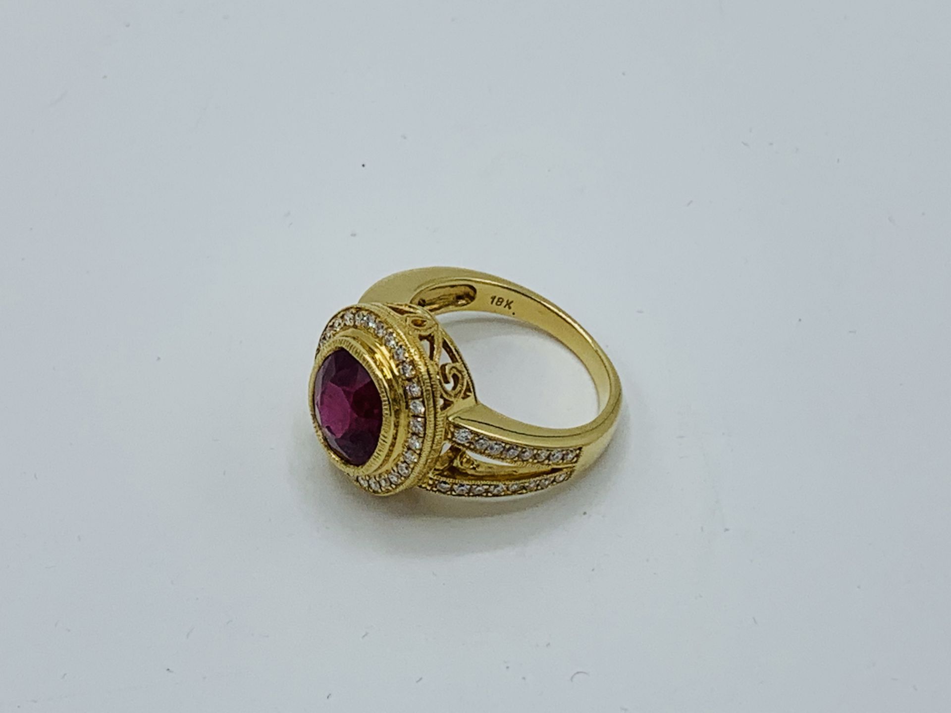 18ct gold handmade ruby and diamond cluster ring, ruby weight approx 5ct, size M 1/2, weight 8.6gms. - Image 2 of 4