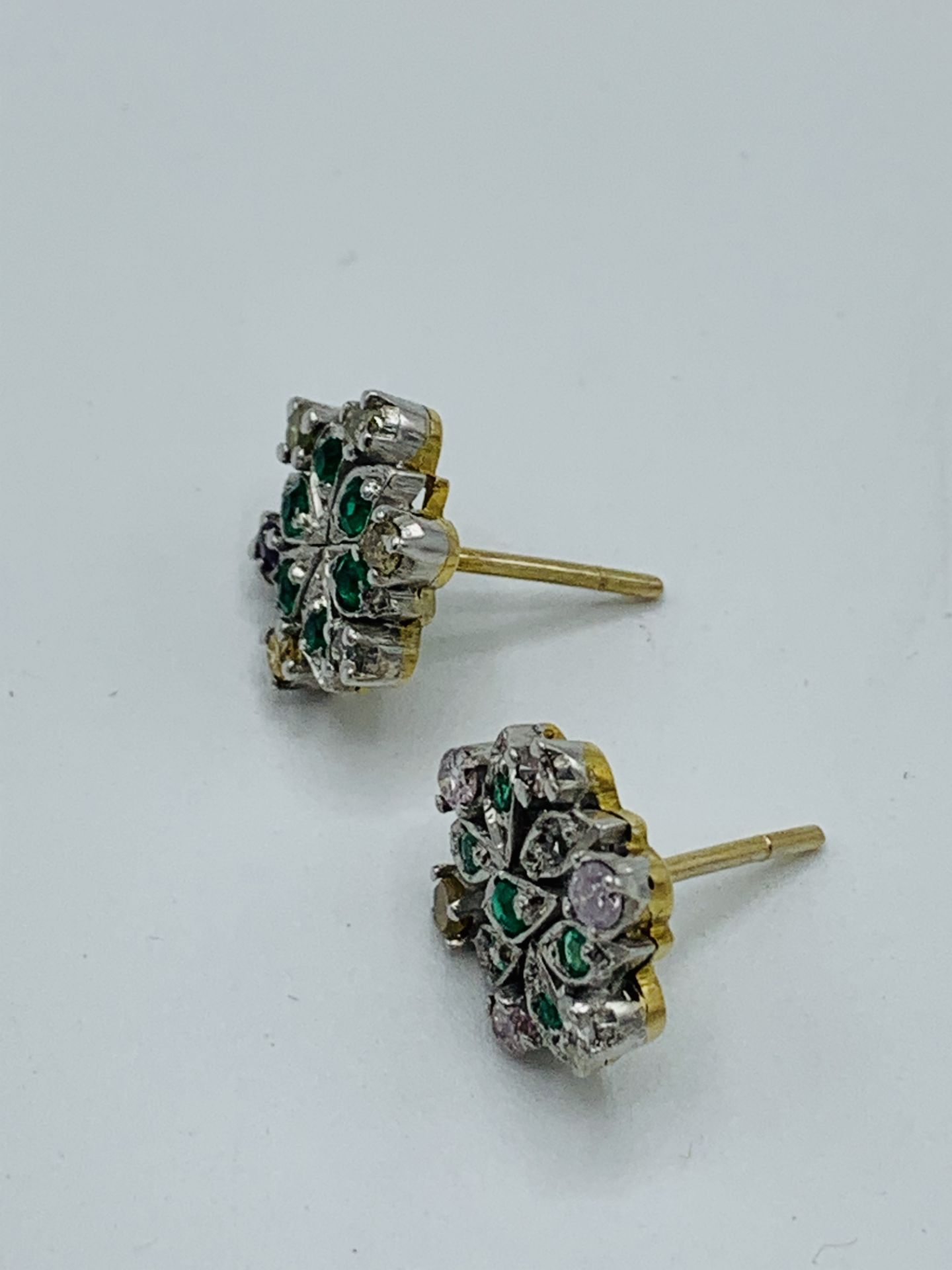 Two emerald and diamond earrings, one as found. Estimate £50-80. - Image 3 of 4