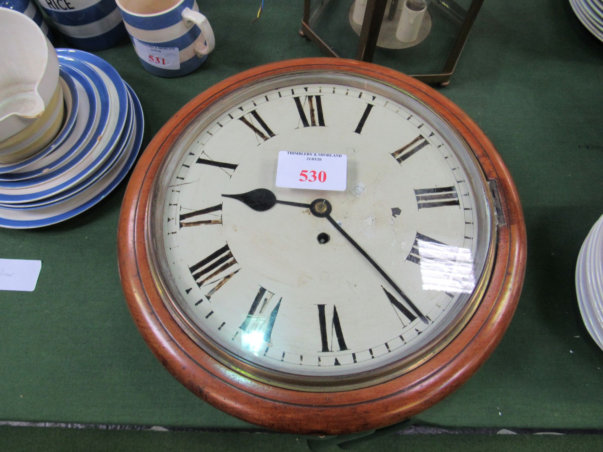 15 inch Walnut Fusee dial clock, working, with key & pendulum. Estimate £140-180. - Image 2 of 3