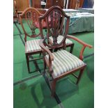 Set of 6 shield back Hepplewhite style dining chairs and 2 matching carvers. Estimate £120-150.