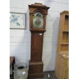 Oak longcase clock, break arch, moon phase, date aperture, seconds dial, face engraved 'James