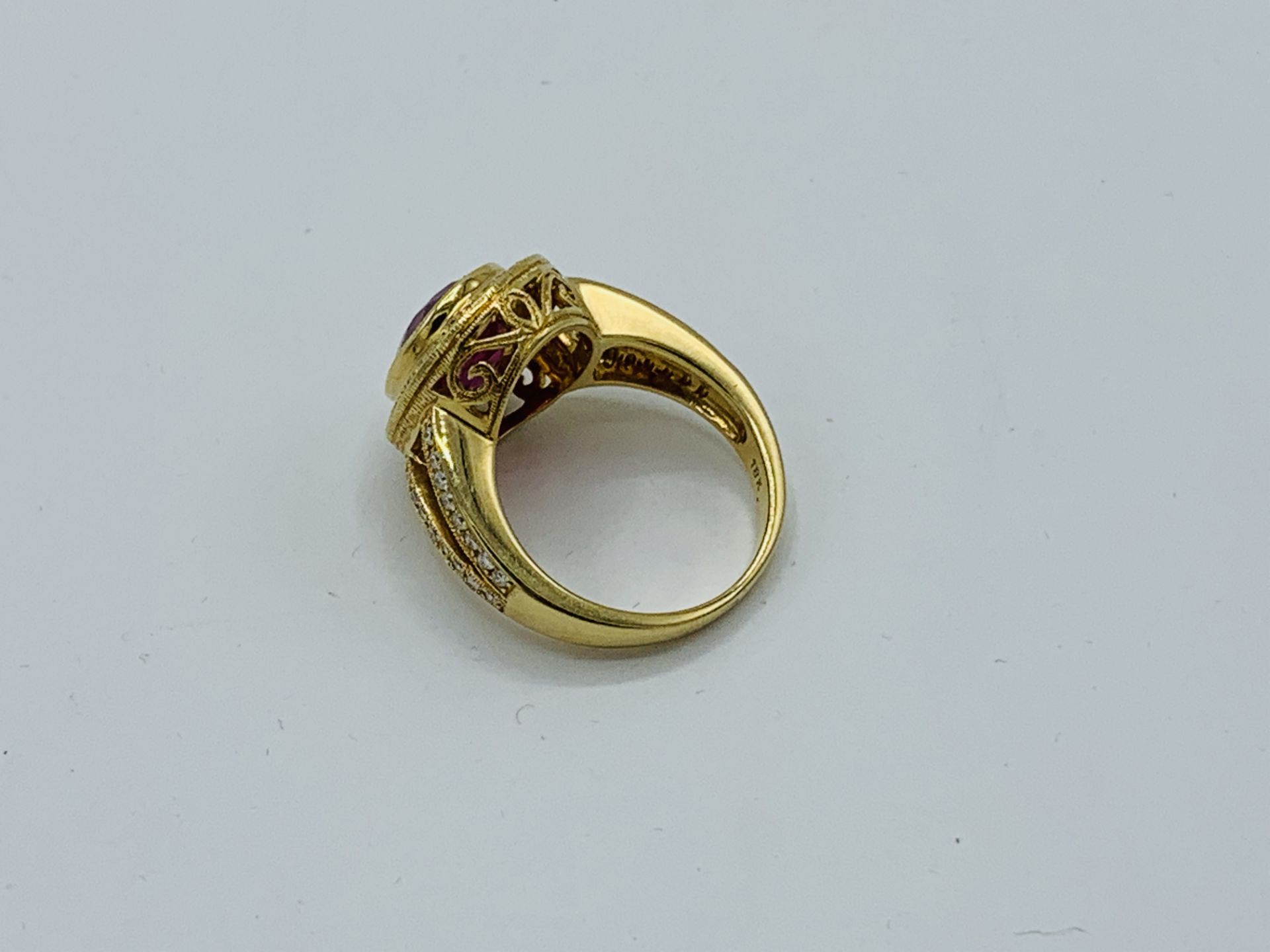 18ct gold handmade ruby and diamond cluster ring, ruby weight approx 5ct, size M 1/2, weight 8.6gms. - Image 3 of 4