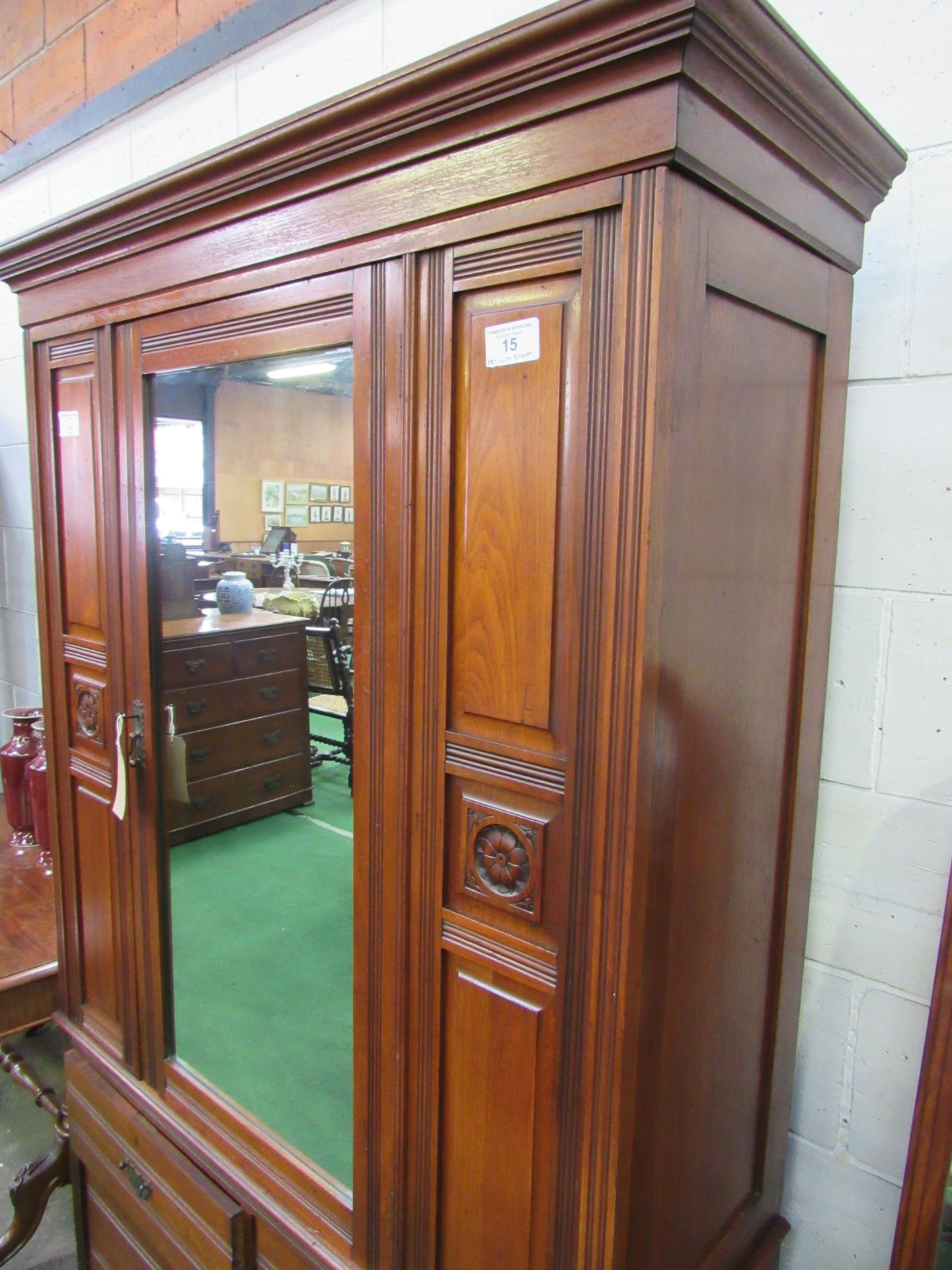 Edwardian mahogany wardrobe with mirror door above 2 over 1 drawers. 132 x 51 x 207cms. Estimate £ - Image 5 of 5