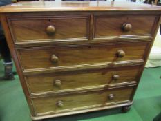 Victorian mahogany chest of 2 over 3 graduated drawers, 111 x 55 x 116cms. Estimate £40-60.