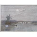 Framed & glazed watercolour of a mill by a river signed Will Fielder, 1979. Estimate £20-30