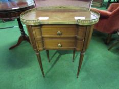 Kidney shaped tray top cabinet with 2 drawers, 53 x 33 x 66cms. Estimate £20-30