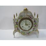 Dresden porcelain cased mantel clock, height 25cms.