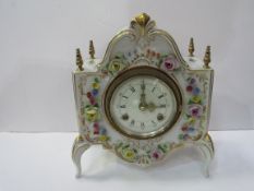 Dresden porcelain cased mantel clock, height 25cms.