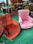 2 upholstered Victorian bedroom chairs. Estimate £30-50.