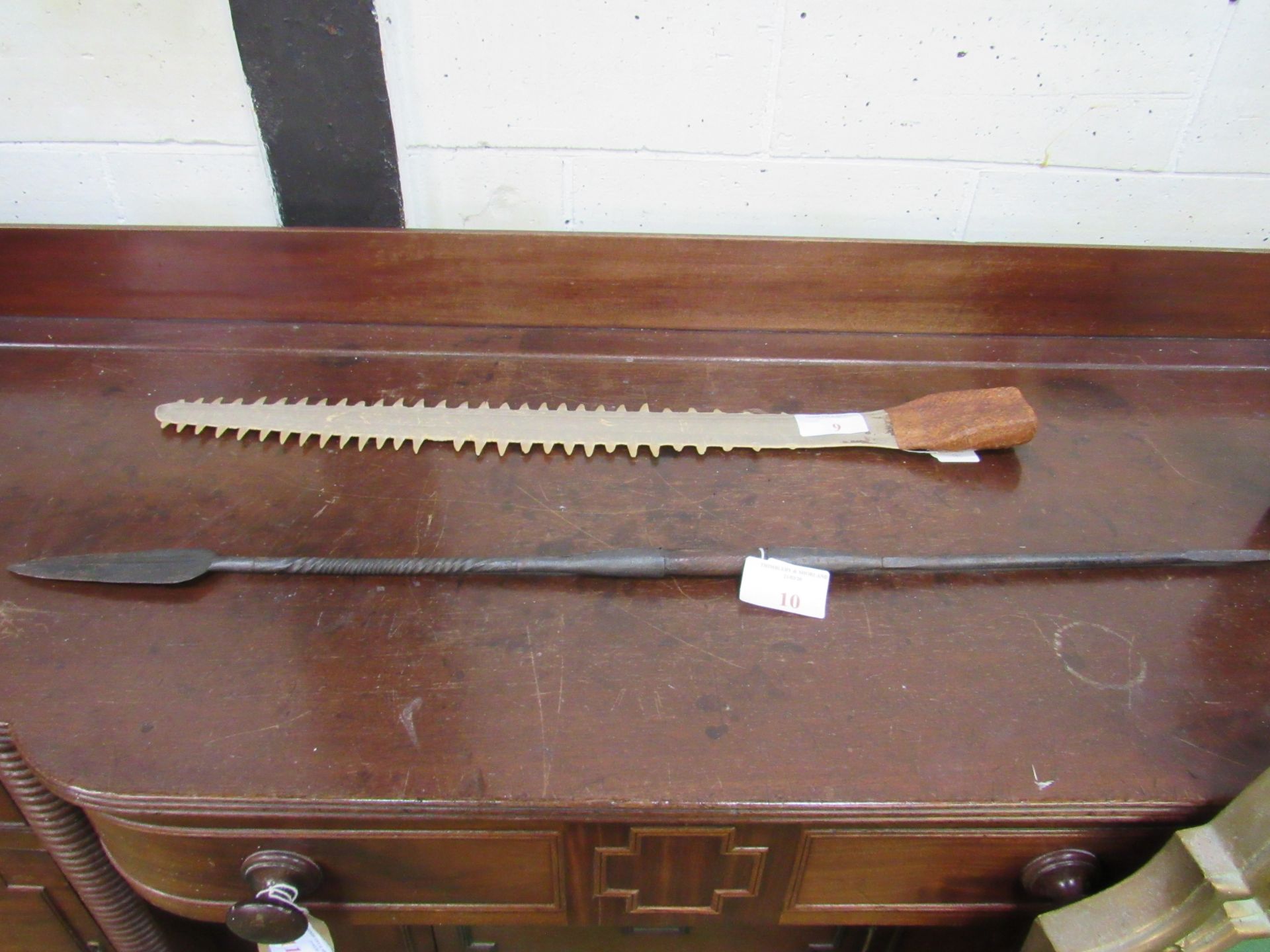 19th Century Zulu, hand beaten heavy metal war spear with spear blade point and long spike butt end. - Image 2 of 3