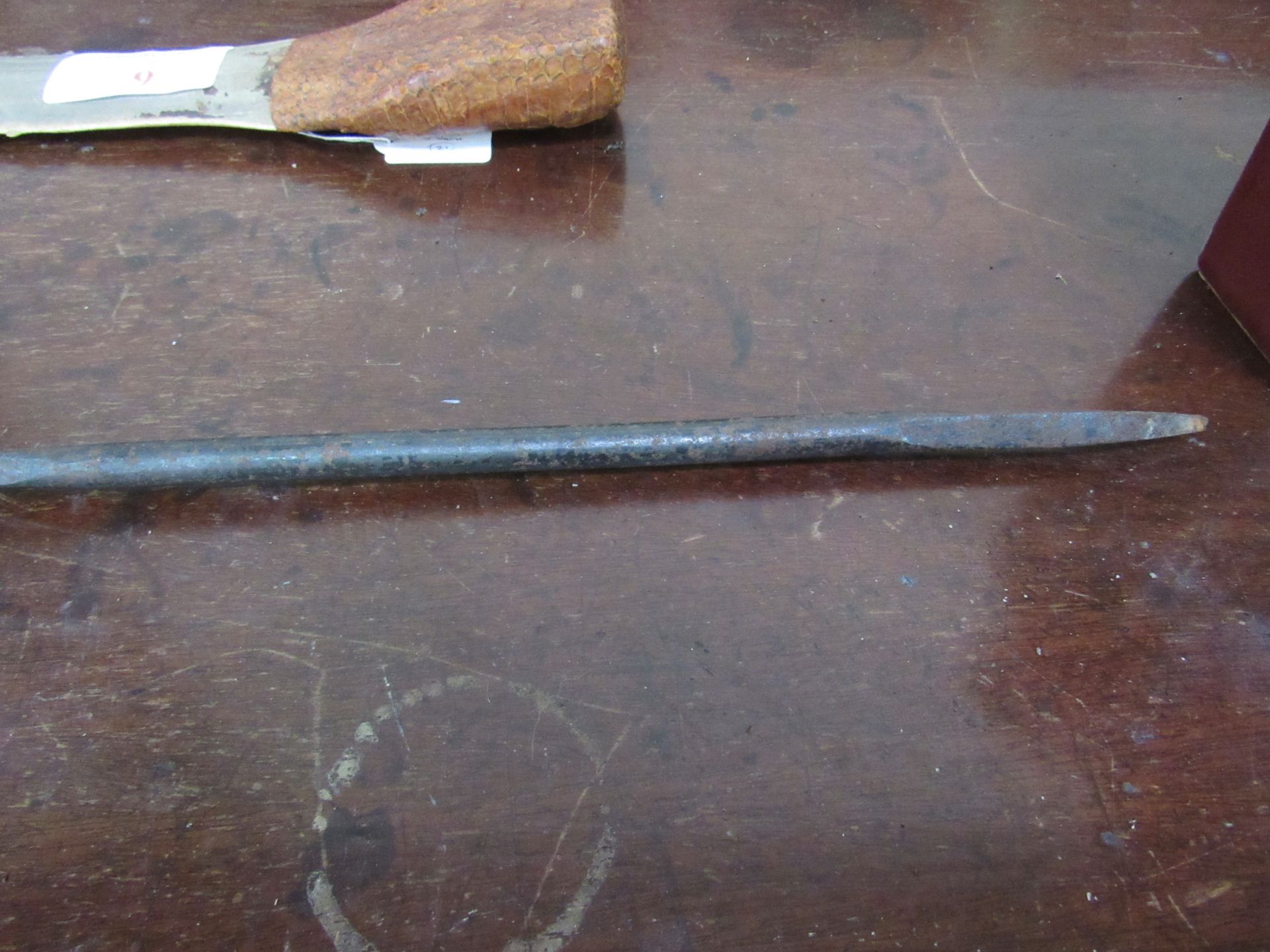 19th Century Zulu, hand beaten heavy metal war spear with spear blade point and long spike butt end.