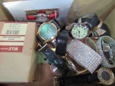 Box of watches and costume jewellery. Estimate £20-30.