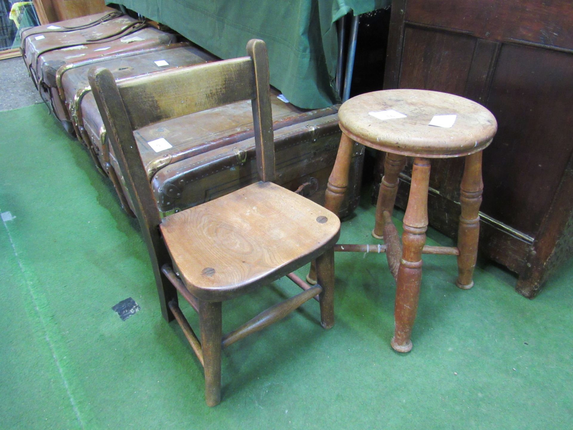Wooden stool and child's wooden chair. Estimate £20-30. - Image 2 of 2