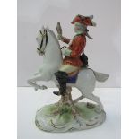 Scheibe-Alsbach porcelain figurine of rider with hawk on horseback, height 19cms. Estimate £30-50.