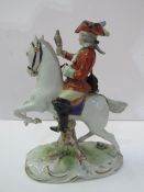 Scheibe-Alsbach porcelain figurine of rider with hawk on horseback, height 19cms. Estimate £30-50.