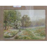 Framed & glazed watercolour of trees & stream signed by H L Brewer. Estimate £10-20.