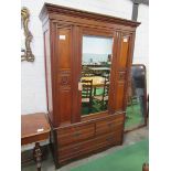 Edwardian mahogany wardrobe with mirror door above 2 over 1 drawers. 132 x 51 x 207cms. Estimate £