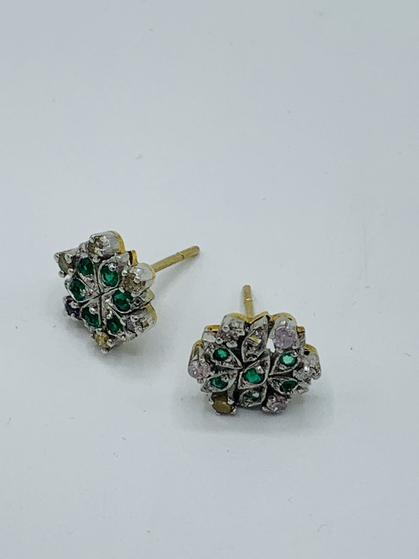 Two emerald and diamond earrings, one as found. Estimate £50-80. - Image 4 of 4