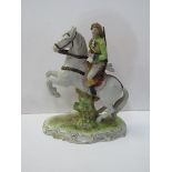 Scheibe-Alsbach porcelain rearing horse and rider figurine, height 28cms. Estimate£50-100.