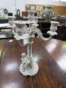 Parian decorated five branch candelabrum. Estimate £20-40.