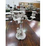 Parian decorated five branch candelabrum. Estimate £20-40.