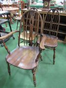 6 rail back shaped seat chairs and 2 matching carvers. Estimate £10-30.